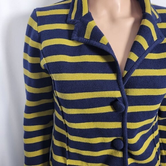 Audrey & Grace Women's Green and Navy Striped 100% Cotton Blazer Size M - Picture 2 of 10